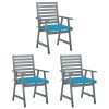 Cadeiras de jantar p/ jardim 3 pcs c/ almofadões acácia maciça