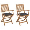 Cadeiras de jardim dobráveis c/ almofadões 2 pcs acácia maciça