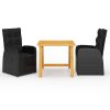 3 pcs conjunto de jantar para jardim preto