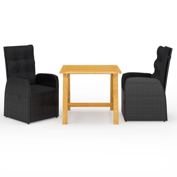 3 pcs conjunto de jantar para jardim preto