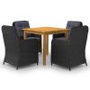 5 pcs conjunto de jantar para jardim preto
