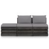 3 pcs conj. lounge jardim + almofadões madeira impreg. cinzento - Image 2