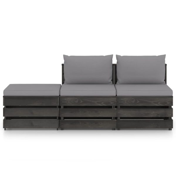 3 pcs conj. lounge jardim + almofadões madeira impreg. cinzento - Image 2