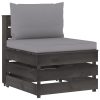 3 pcs conj. lounge jardim + almofadões madeira impreg. cinzento - Image 3