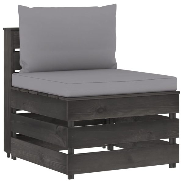 3 pcs conj. lounge jardim + almofadões madeira impreg. cinzento - Image 3