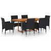 7 pcs conjunto de jantar para jardim vime PE preto - Image 2