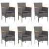 7 pcs conjunto de jantar para jardim vime PE cinzento - Image 2