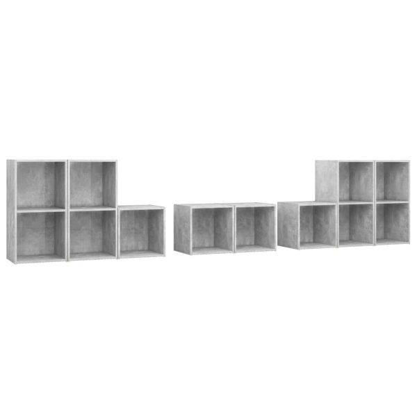 8 pcs conjunto de móveis de TV contraplacado cinzento cimento - Image 2