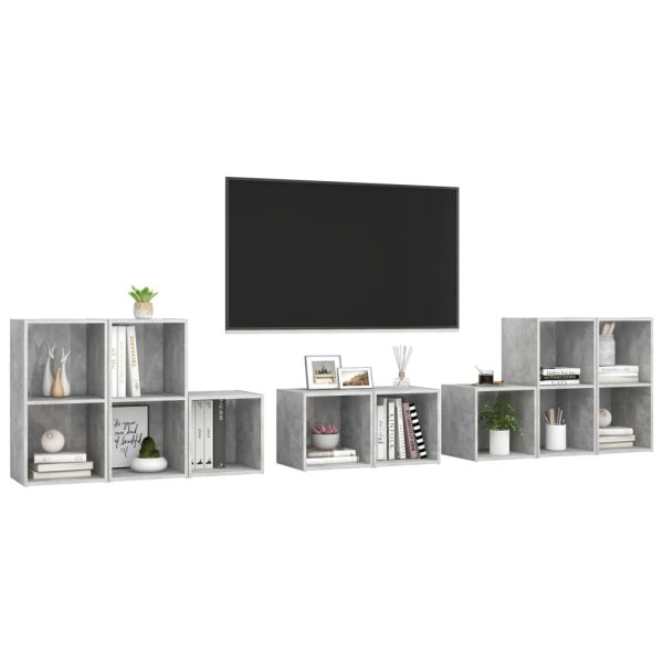 8 pcs conjunto de móveis de TV contraplacado cinzento cimento - Image 3