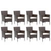 9 pcs conjunto jantar p/ jardim c/ almofadões vime PE castanho - Image 2