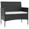 16 pcs conjunto lounge de jardim c/ almofadões vime PE preto - Image 2