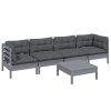 5 pcs conjunto lounge de jardim c/ almofadões pinho maciço - Image 2