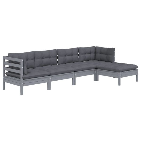 5 pcs conjunto lounge de jardim c/ almofadões pinho cinza - Image 2