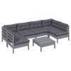 7 pcs conjunto lounge de jardim + almofadões pinho maciço cinza - Image 2