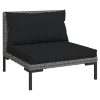 4 pcs conj. lounge jardim c/ almofadões vime PE cinza-escuro - Image 2