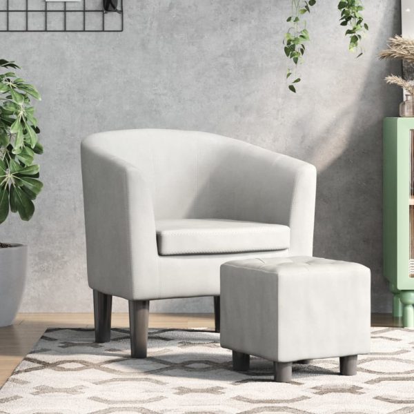 Poltrona com apoio de pés couro artificial branco