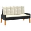 4 pcs conj. lounge jardim c/ almofadões vime PE/madeira maciça - Image 2