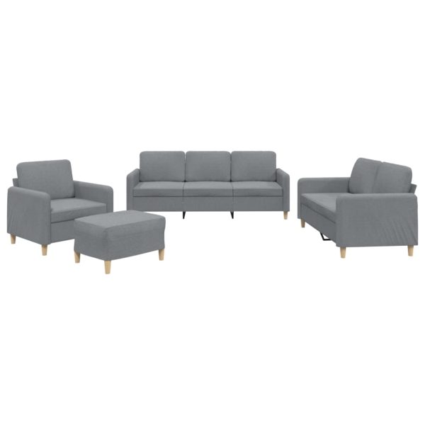 4 pcs conjunto de sofás com almofadões tecido cinzento-claro - Image 2