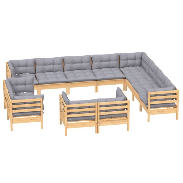 12pcs conjunto lounge de jardim + almofadões cinza pinho maciço - Image 2