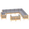 13pcs conjunto lounge de jardim + almofadões cinza pinho maciço - Image 2