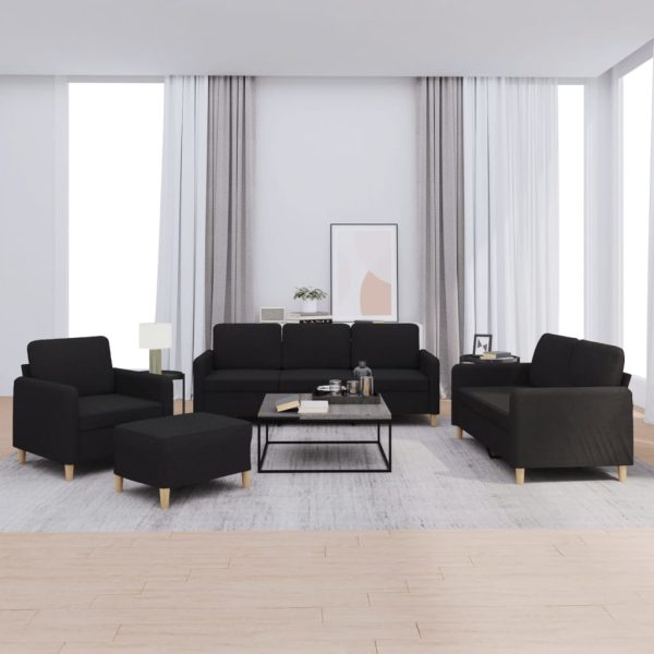 4 pcs conjunto de sofás com almofadões tecido preto