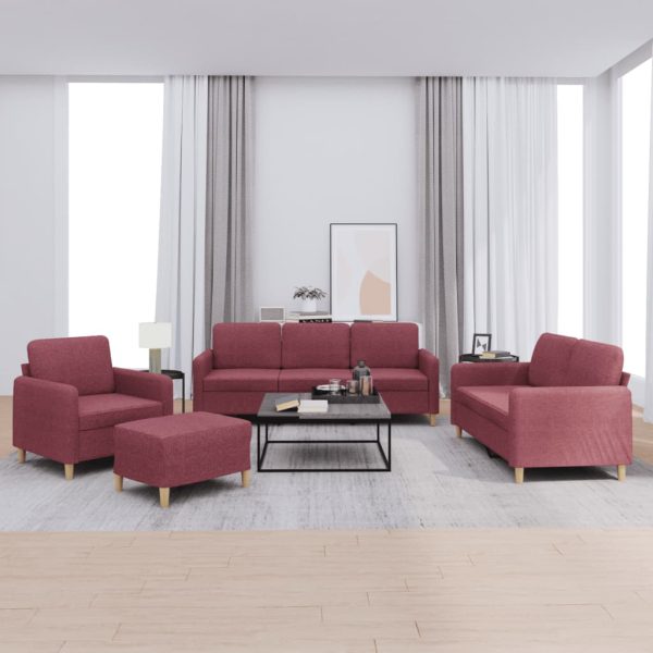4 pcs conjunto de sofás com almofadões tecido vermelho tinto