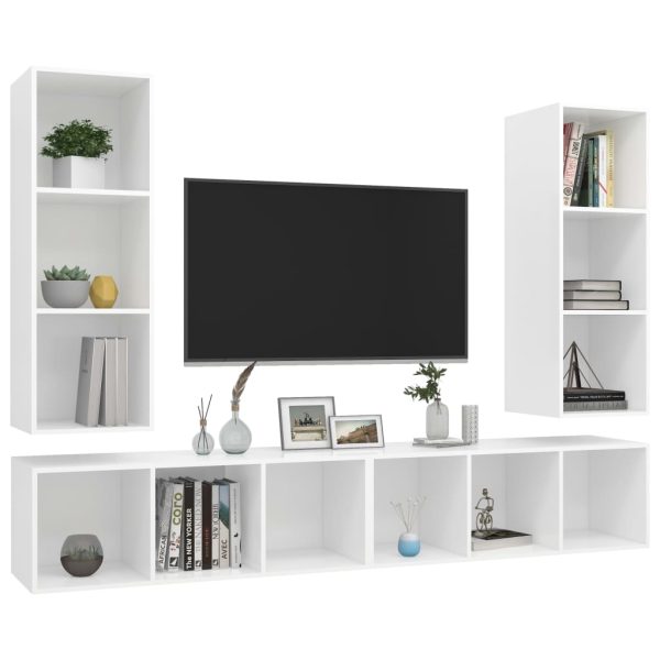 Armários de parede para TV 4 pcs contraplacado branco - Image 2