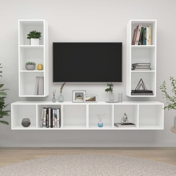 Armários de parede para TV 4 pcs contraplacado branco