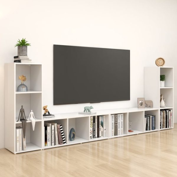 Móveis de TV 4 pcs 107x35x37 cm contraplacado branco