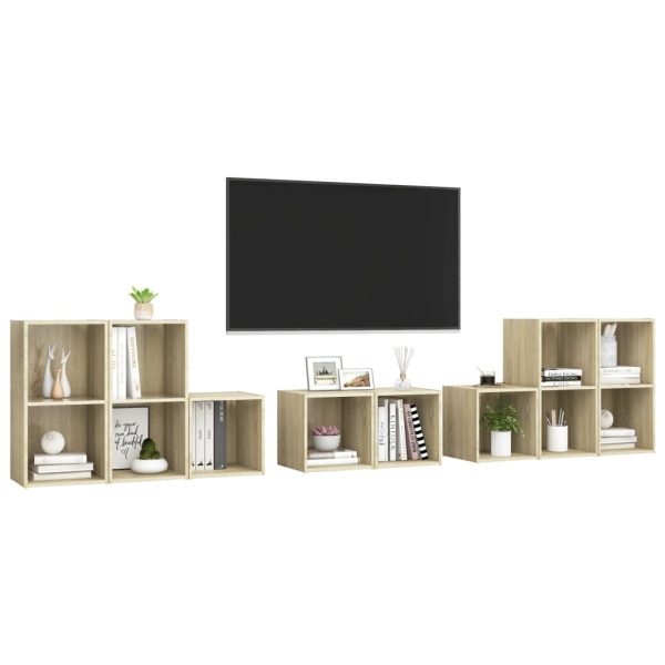 8 pcs conjunto móveis de TV derivados madeira carvalho sonoma - Image 2