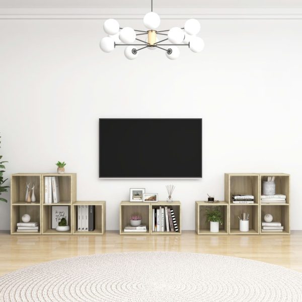 8 pcs conjunto móveis de TV derivados madeira carvalho sonoma