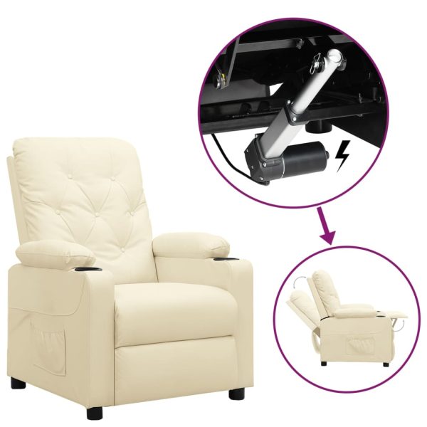Poltrona reclinável elevatória couro artificial cor creme