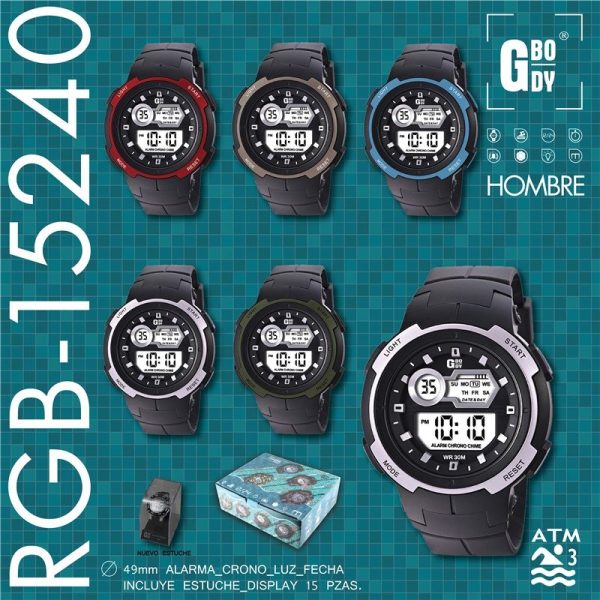 RELOJ G&B LCD CAB.NEGRO/ARO COLOR C/ESTUCHE