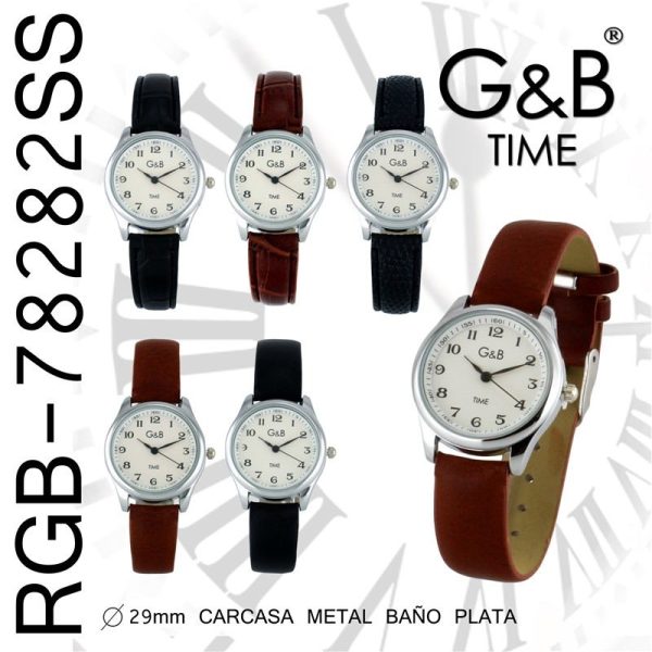 RELOJ GB SEÑORA PIEL CLASICO Nºs MARR/NEG PLATA