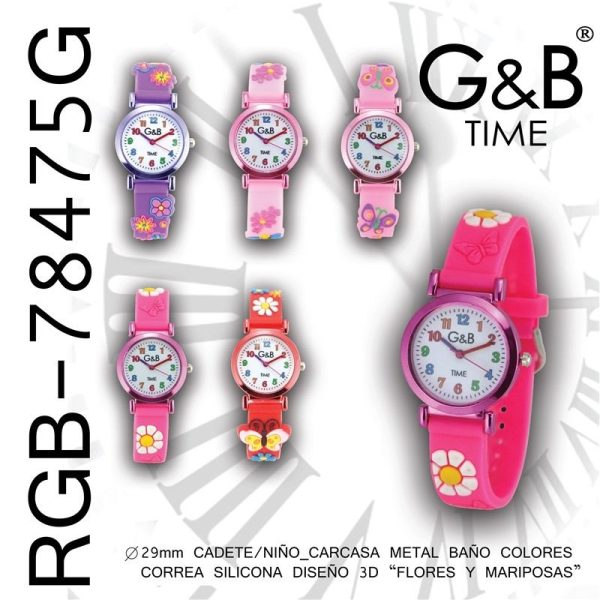 RELOJ GB INFANTIL CORREA 3D ROSAS/LILAS + ESTUCHE DE REGALO EP232