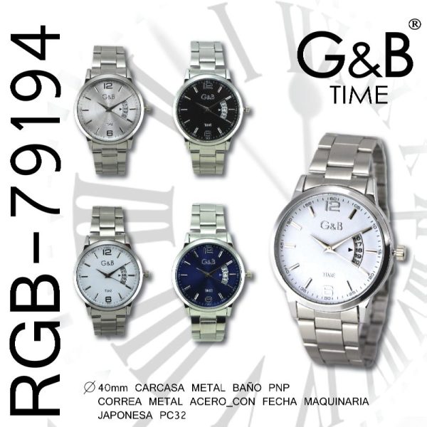 RELOJ GB HOMBRE METAL REDONDO C/FECHA