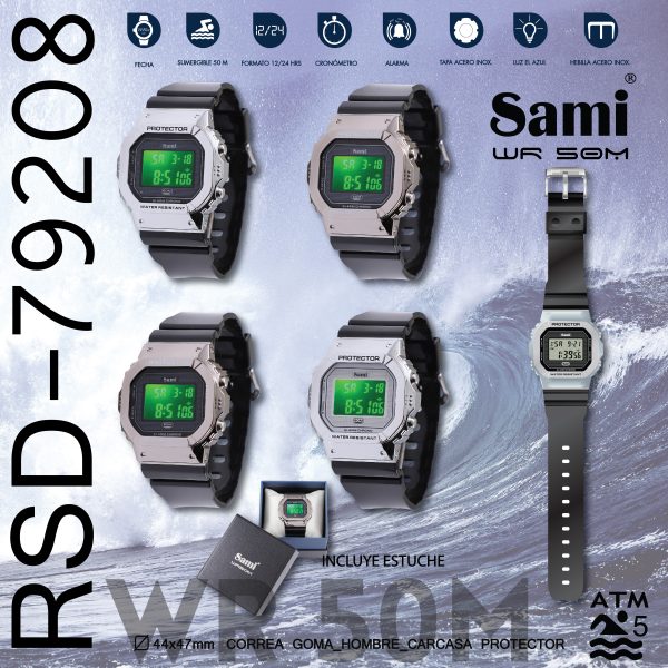 RELOJ SAMI LCD CAB. CARCASA PROTECTOR WR50M LUZ