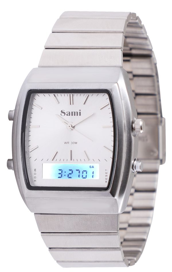 RELOJ SAMI VINTAGE DOBLE HORA METAL WR30M CORREA M.