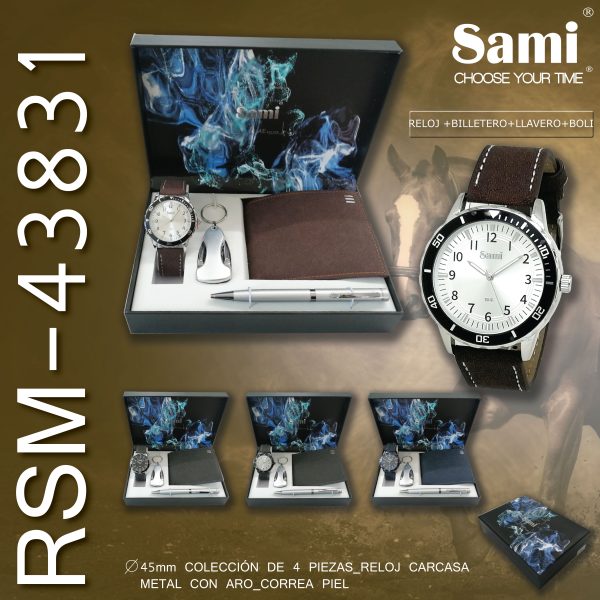 Conjunto Sami hombre reloj +billetero+llavero+boli