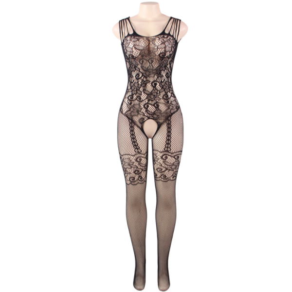 QUEEN LINGERIE OPEN CROTHLESS BODYSTOCKING FLOWER LACES SL - Image 5