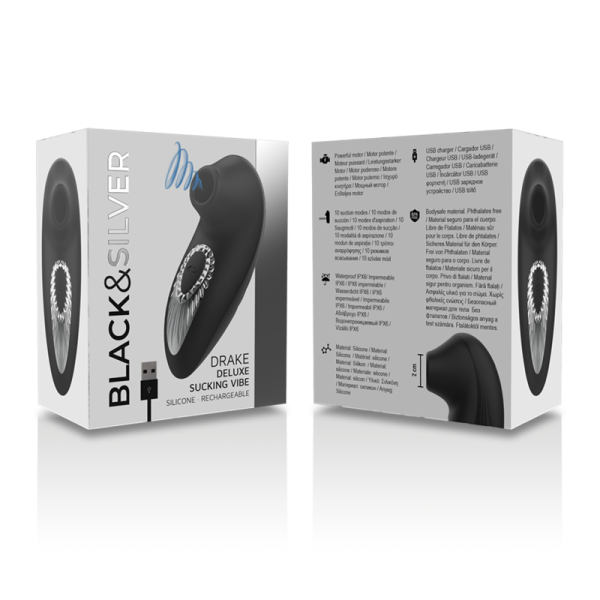 BLACK&SILVER - DRAKE DELUXE SUCKING VIBE SILICONE RECARREGÁVEL PRETO - Image 7