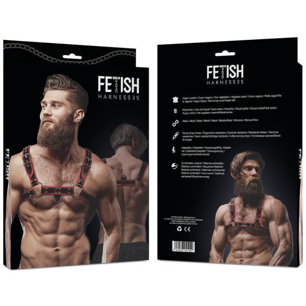 FETISH SUBMISSIVE ATTITUDE - ARNÊS DE PEITO DE COURO ECO MASCULINO PRETO/VERMELHO - Image 3