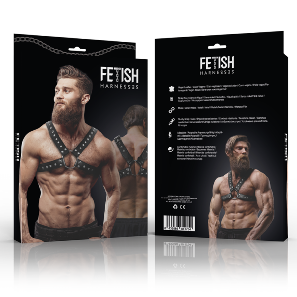 FETISH SUBMISSIVE ATTITUDE - ARNÊS DE PEITO DE COURO ECO CROSS-OVER PARA HOMEM COM PREGOS - Image 4