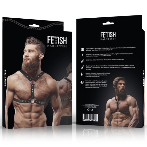 FETISH SUBMISSIVE ATTITUDE - ARNÊS DE PEITO DE COURO ECO COM APOIO DUPLO E PREGOS PARA HOMENS - Image 4