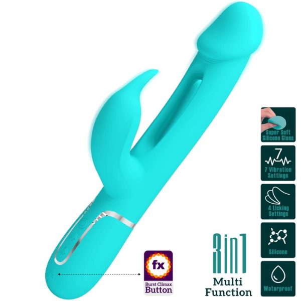 PRETTY LOVE - VIBRADOR COELHO DEJON 3 EM 1 MULTIFUNO AQUA VERDE - Image 10