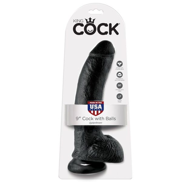 KING COCK 9" GALO PRETO COM BOLAS 22,9 CM