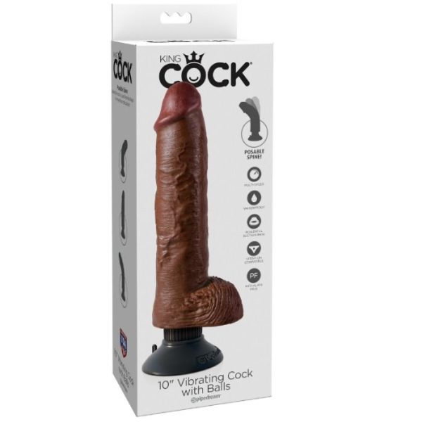 KING COCK 25,5 CM VIBRADOR COM BOLAS CASTANHO - Image 3