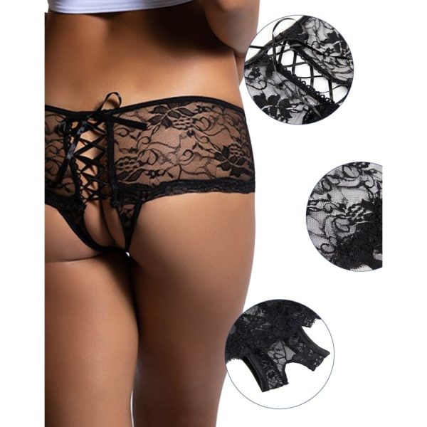 CALÇAS DE RENDA FLORAIS DE LINGERIE ABERTA NAS COSTAS - Image 3