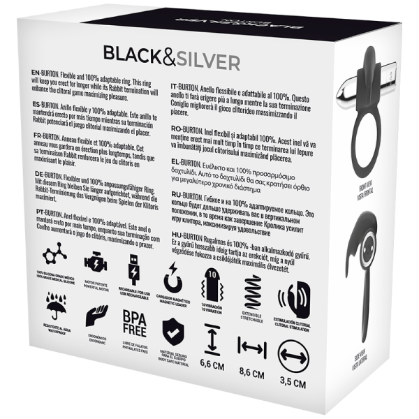 BLACK&SILVER- ANEL RECARREGÁVEL BURTON 10 MODOS DE VIBRAÇÃO - Image 3