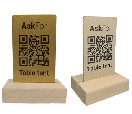 Photo of a QR code stand made of metal or wood
